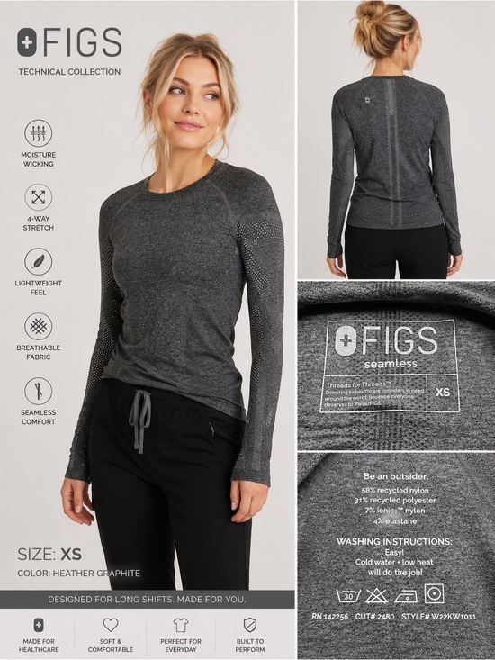 Figs Tops - Figs Seamless Scrubs Long Sleeve Shirt Size XS Gray